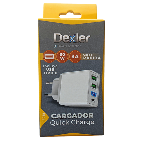 Ref.30018038-Dexler-Cargador-Pared_2USB-TipoC-3-CargaRapida